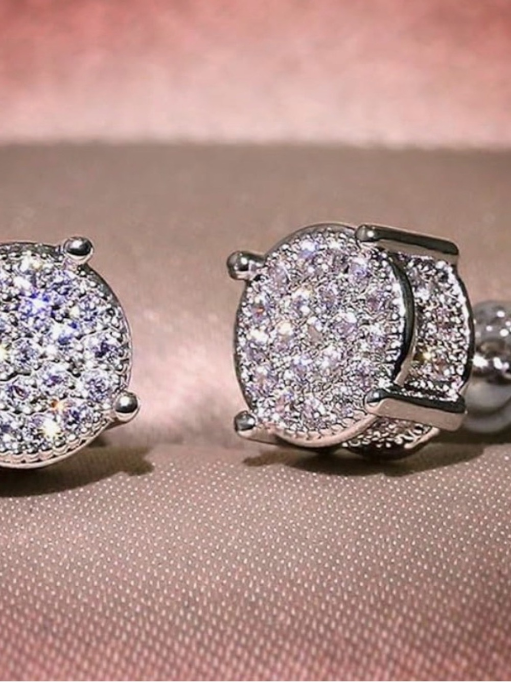 18k white gold bonded Pavé Round CZ Stud Earrings